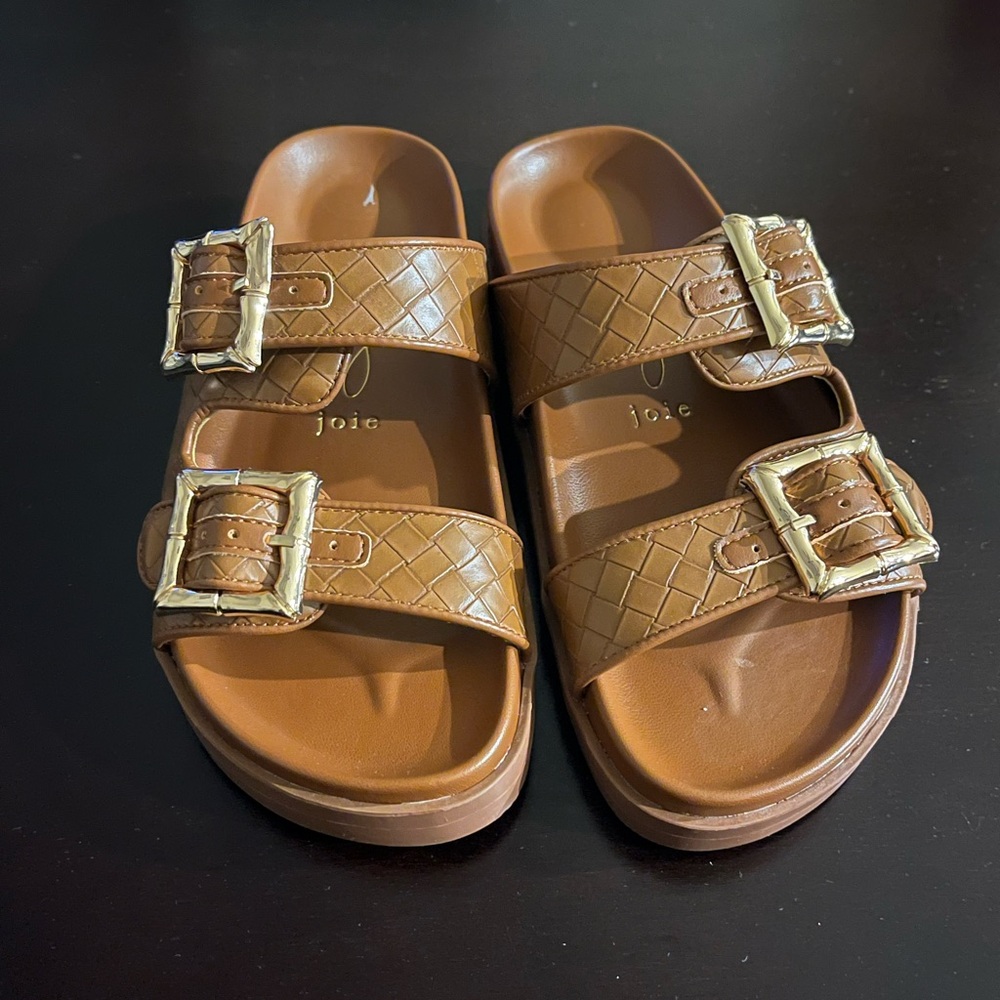 Joie Brown Sandals with Gold Buckles